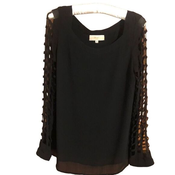 Black Round Neck Blouse Block Cut Out Long Sleeves Size M - Picture 1 of 11